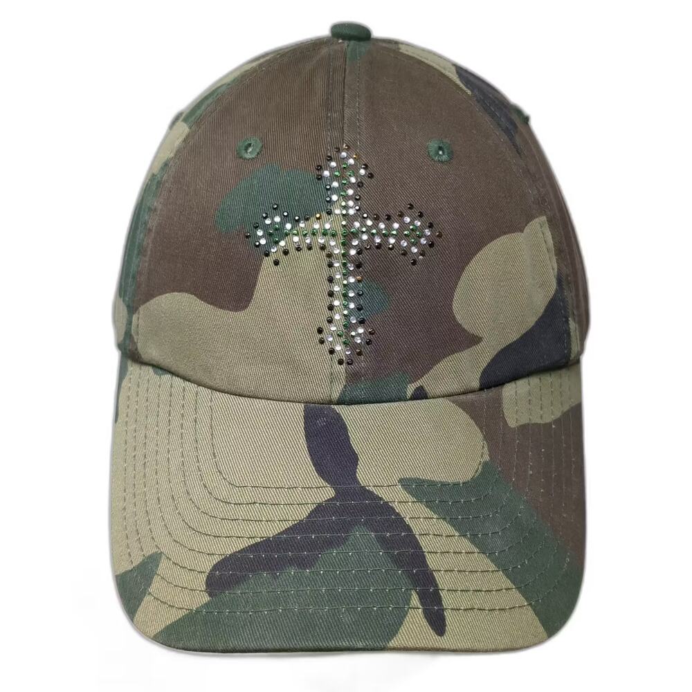 M&F Western Products Baseball Cap Green Brown Hat One Size Rhinestone Cross